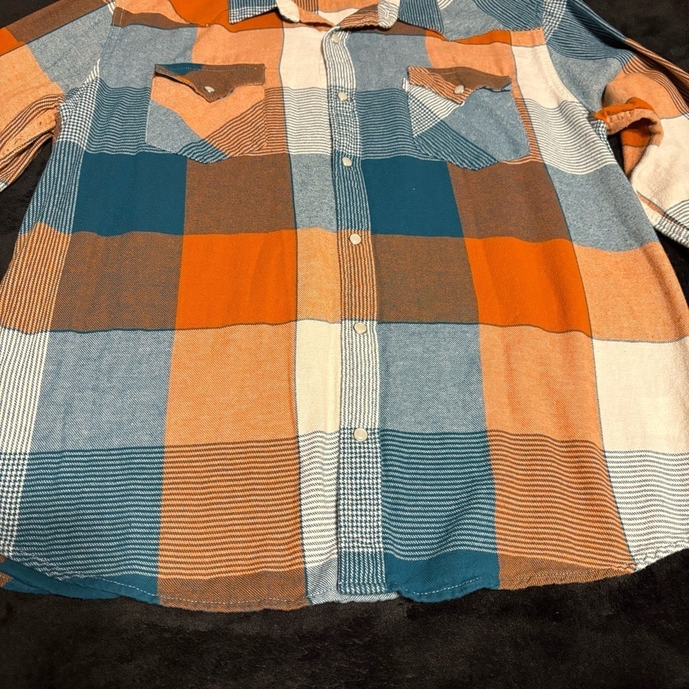 Levi's Men's Casual Plaid Shirt - Blue, Orange, White SZ XL - Picture 2 of 5
